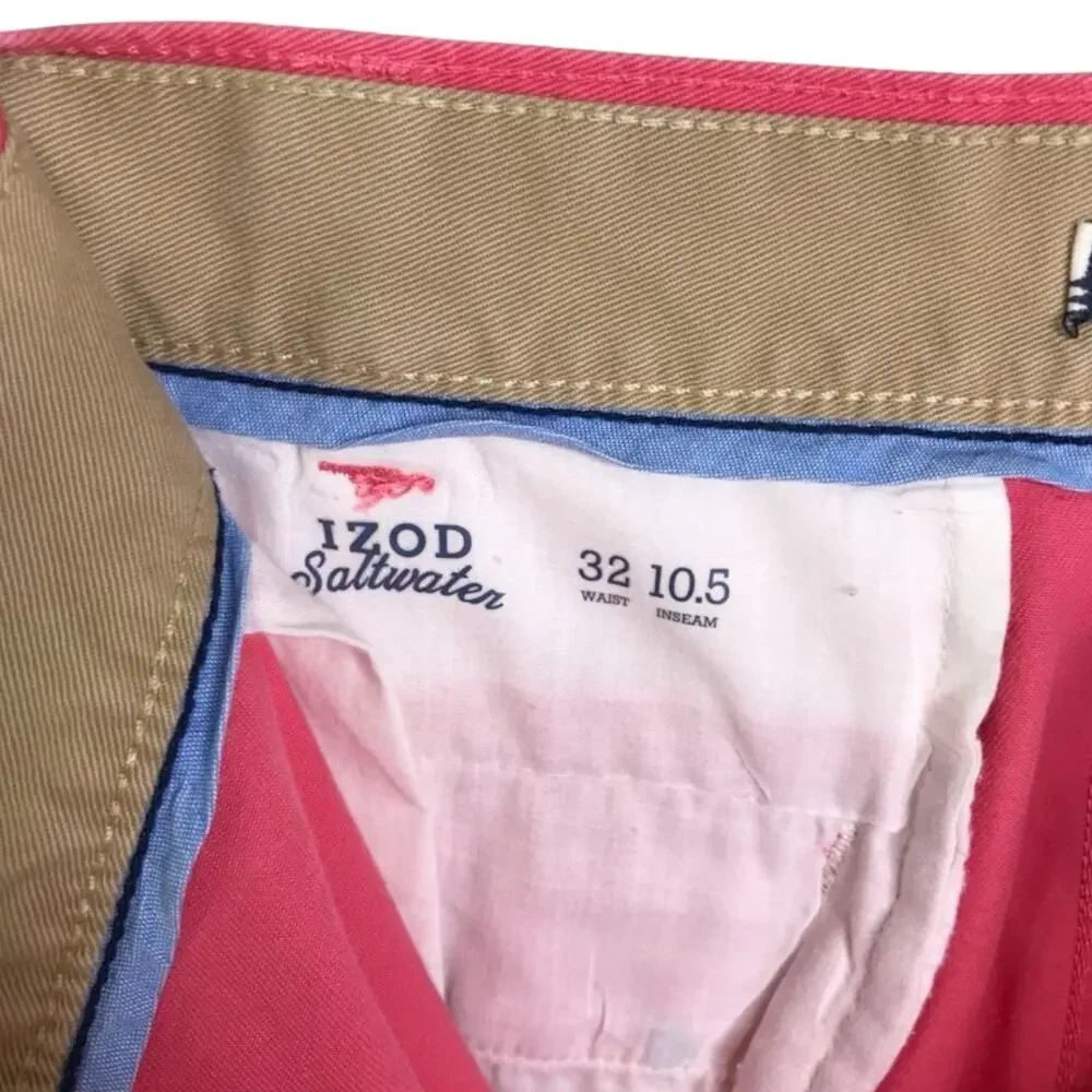 Izod Saltwater Chino Short Mens‎ Size 32 Waist 16 Salmon Red Whale Print Preppy